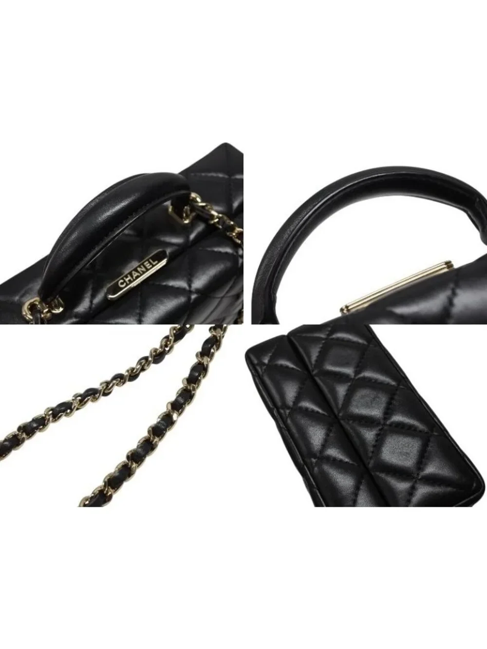 Chanel CC Logo Quilted Chain Shoulder Handbag Lambskin Black
